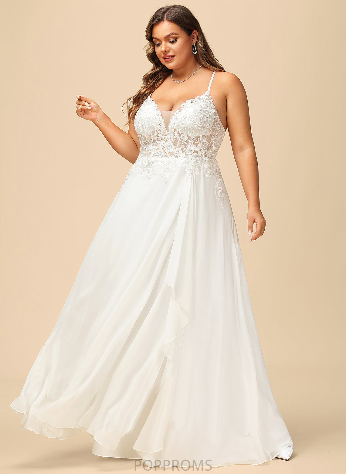 With Sequins Wedding Dress Lucinda Chiffon Lace A-Line Wedding Dresses Floor-Length V-neck