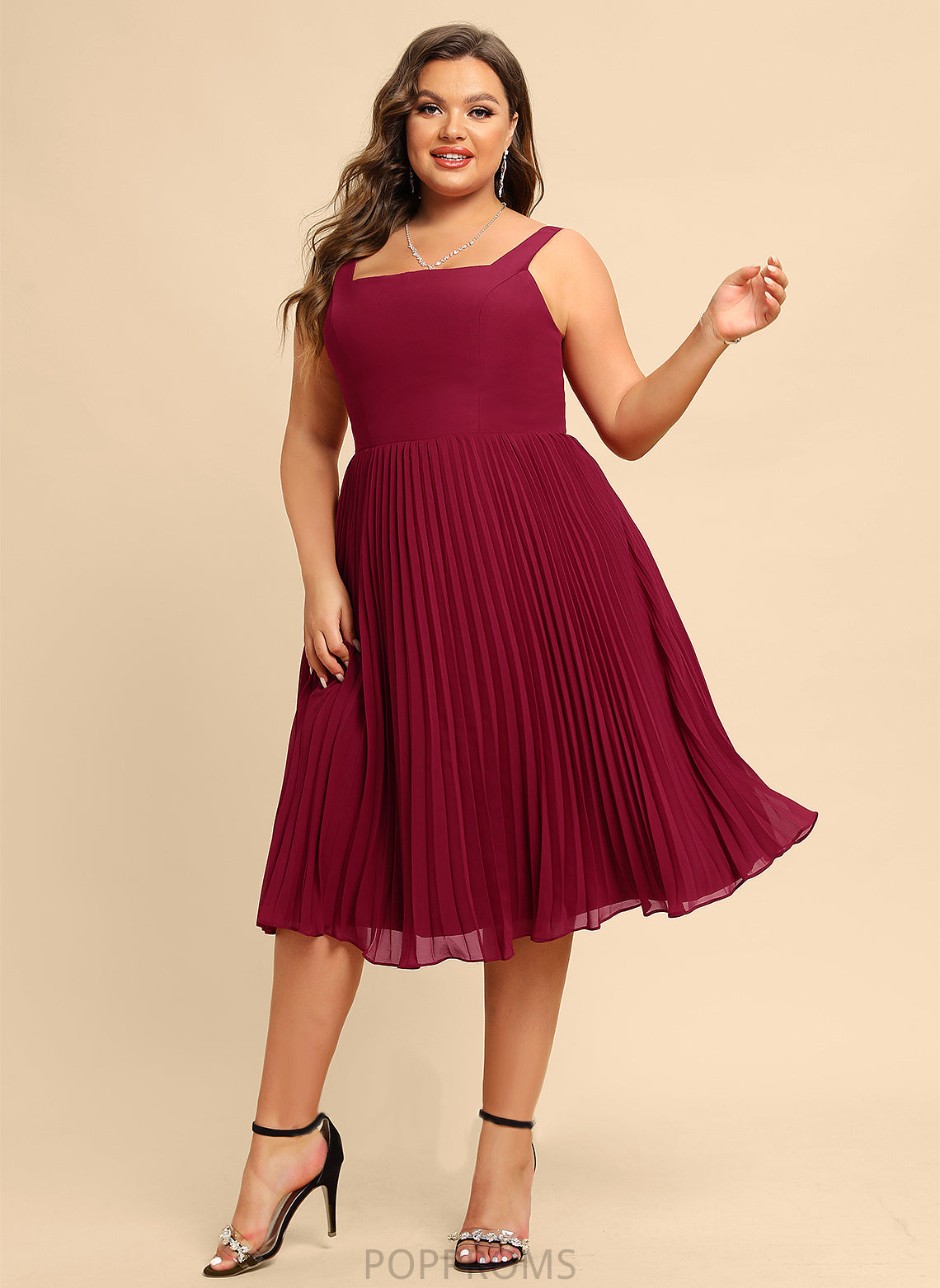 Dress Cocktail With Pleated A-Line Square Neckline Knee-Length Cocktail Dresses Alana Chiffon