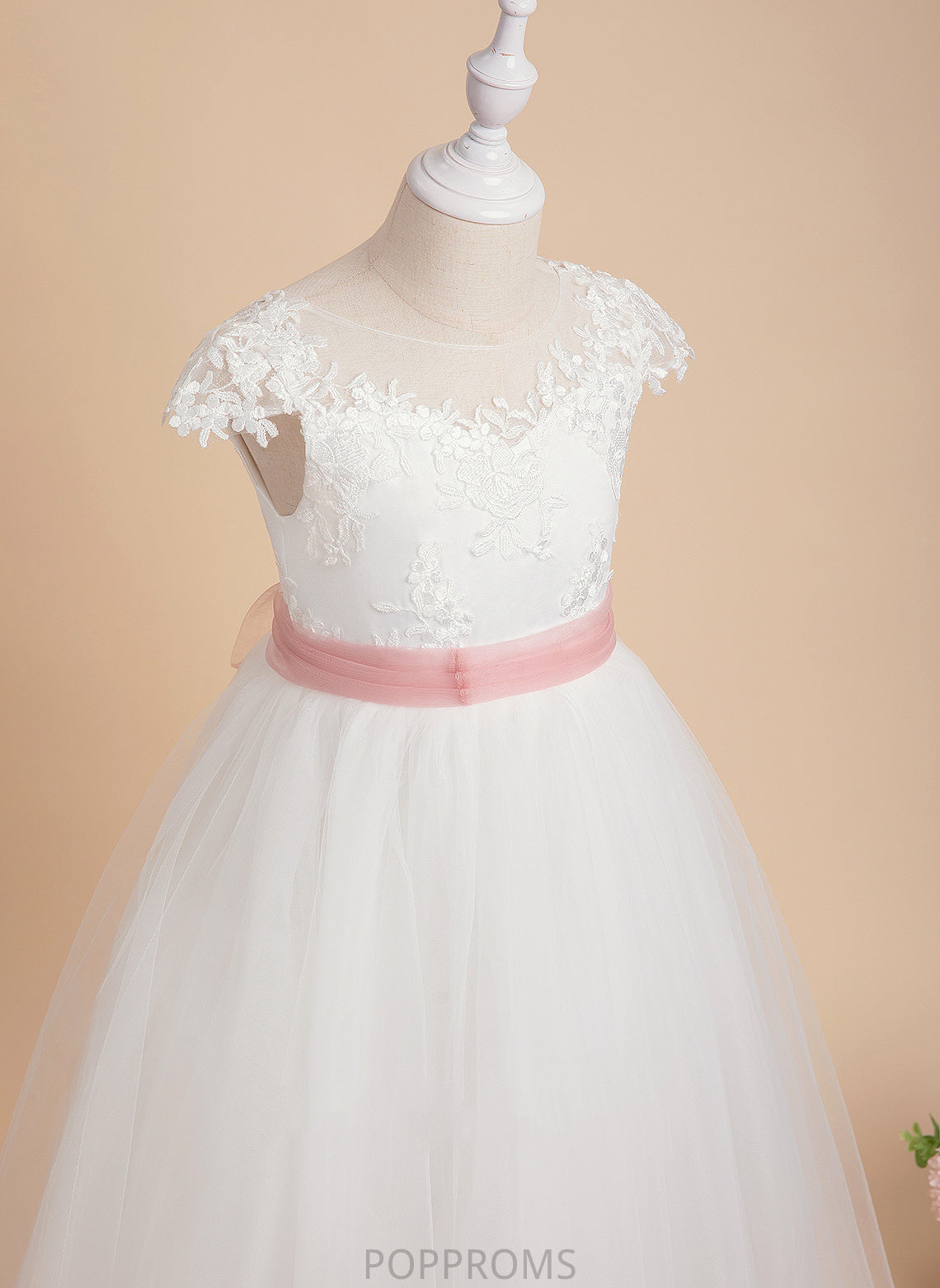 With Sleeveless Dress Willow Scoop Ball-Gown/Princess Flower Neck Lace/Sash Floor-length Girl Lace - Flower Girl Dresses