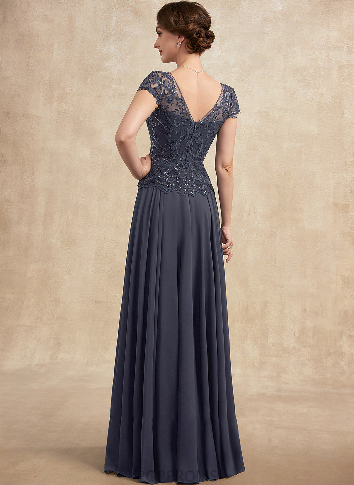 Elaina Dress the Bride Chiffon V-neck Sequins A-Line Mother Mother of the Bride Dresses Lace of With Floor-Length