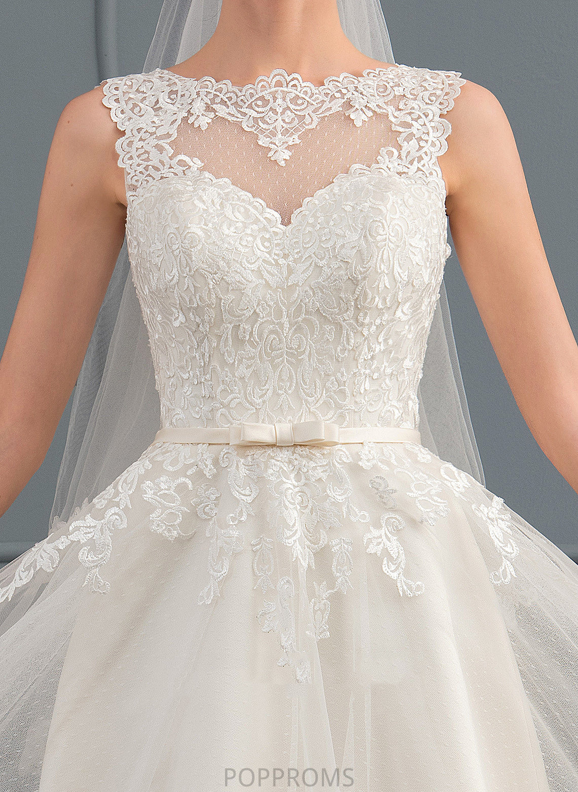 Lace Dress Wedding Bow(s) With Wedding Dresses Satin Tulle A-Line Emely Illusion Knee-Length