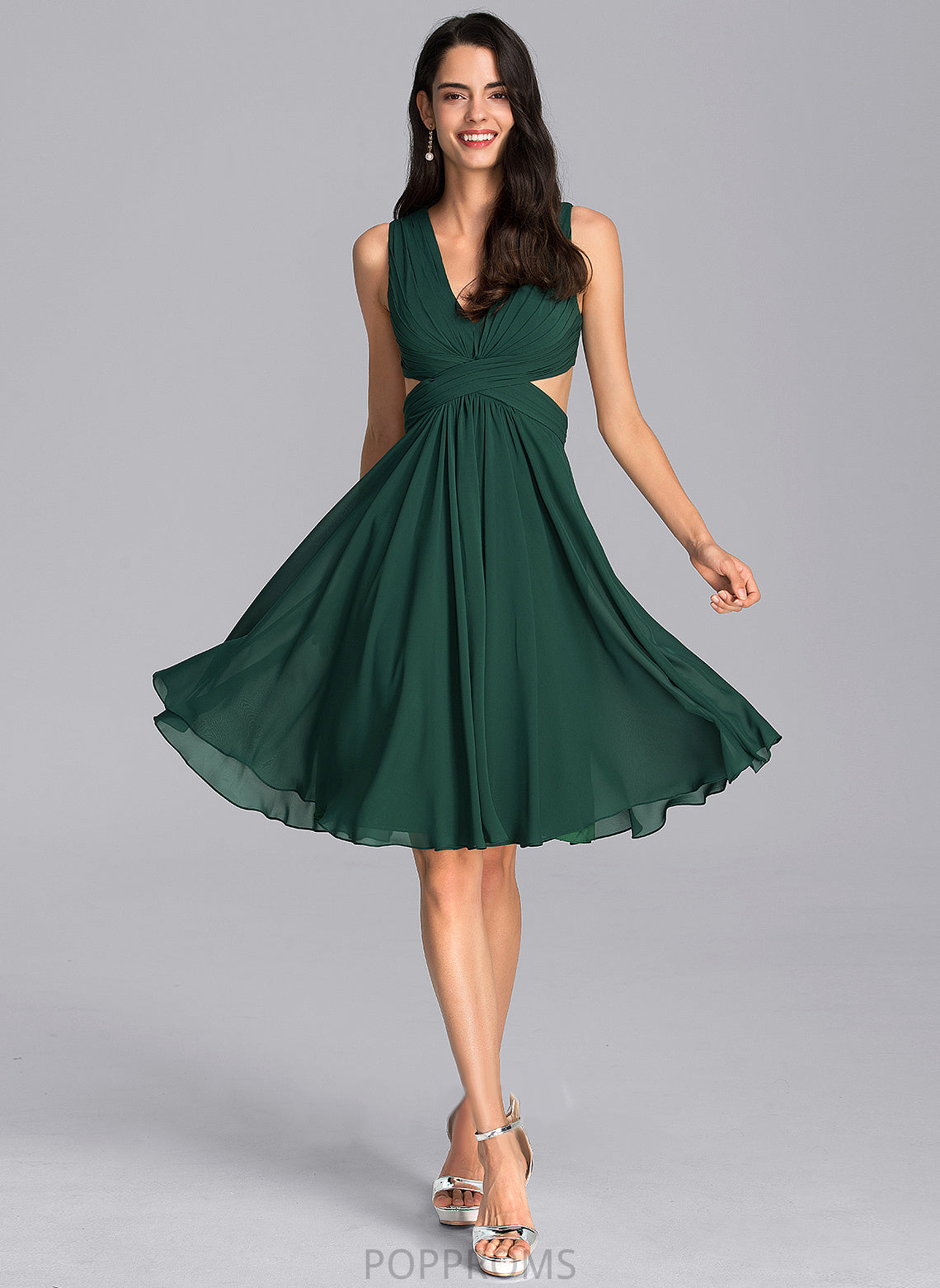 Cocktail Ruffle A-Line V-neck Hedda Dress With Knee-Length Chiffon Cocktail Dresses