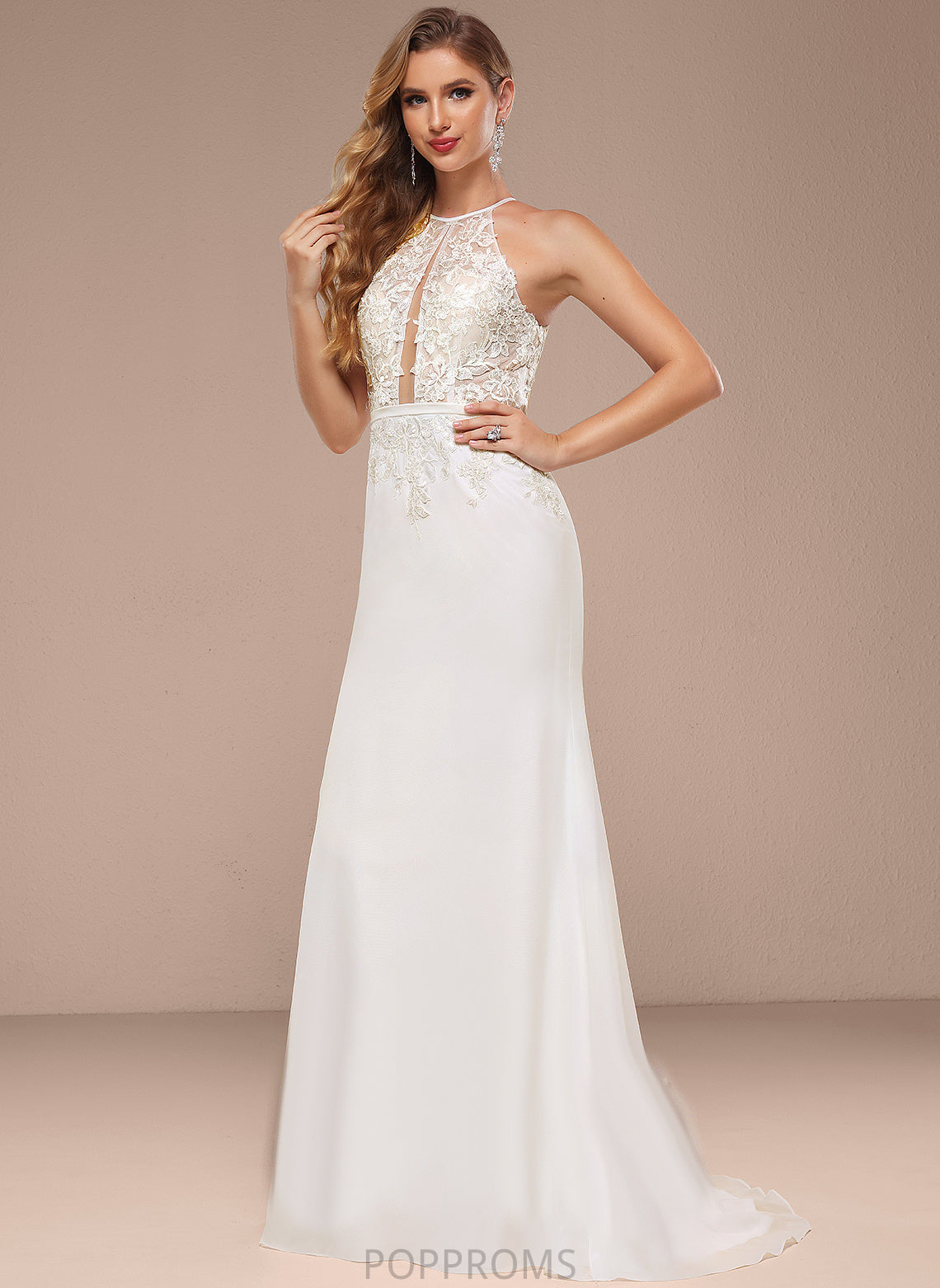 Wedding Dress Trumpet/Mermaid Halter Train Lace Sweep Wedding Dresses Shirley Chiffon With Sequins