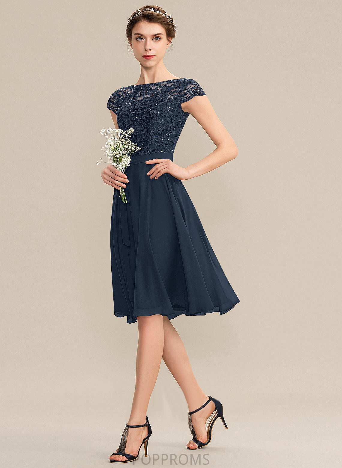 Scoop Lace Dress Homecoming Bow(s) With Chiffon Neck A-Line Homecoming Dresses Serenity Knee-Length