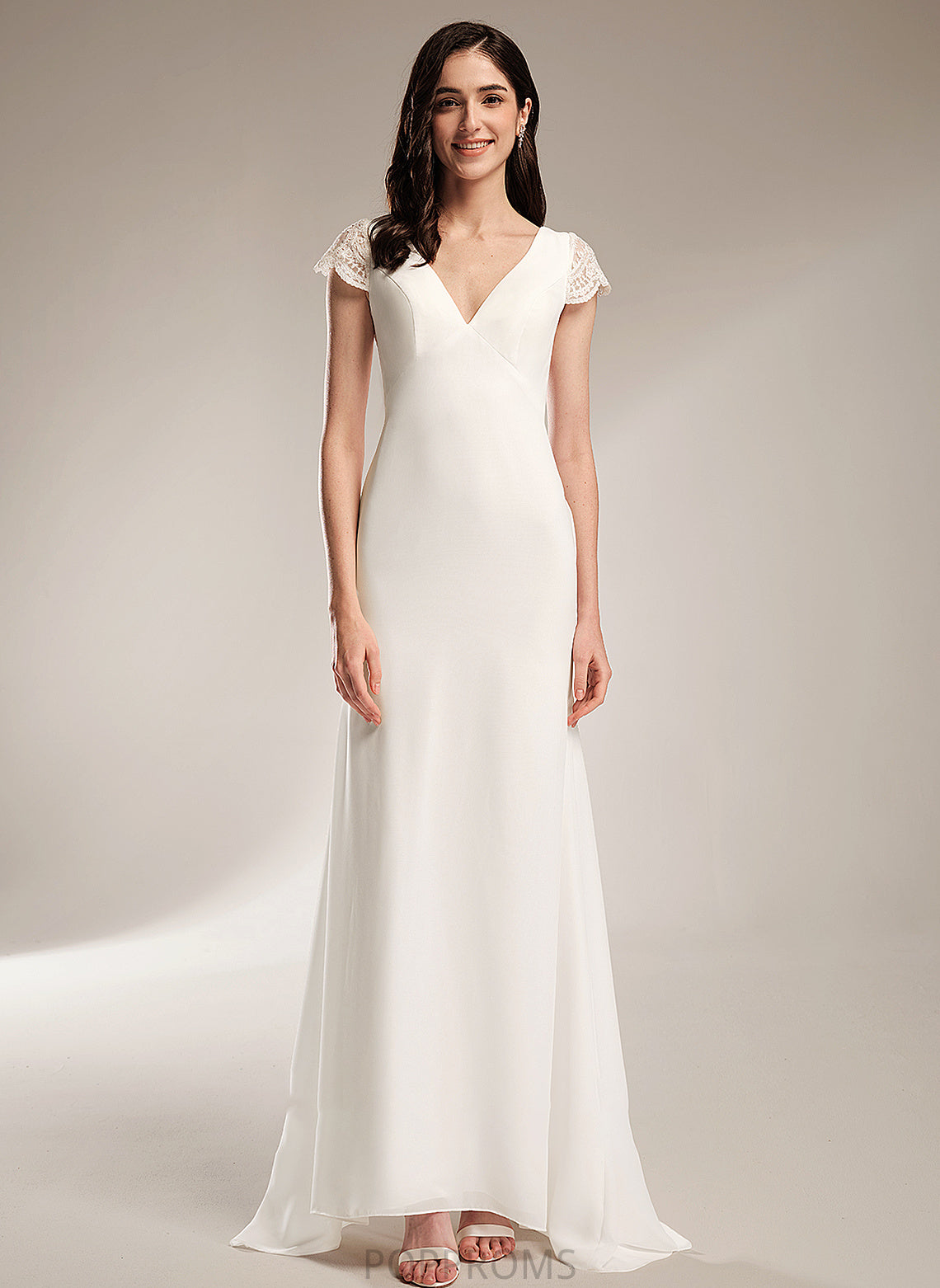 Vivian Lace With Sheath/Column V-neck Sweep Train Dress Wedding Dresses Wedding