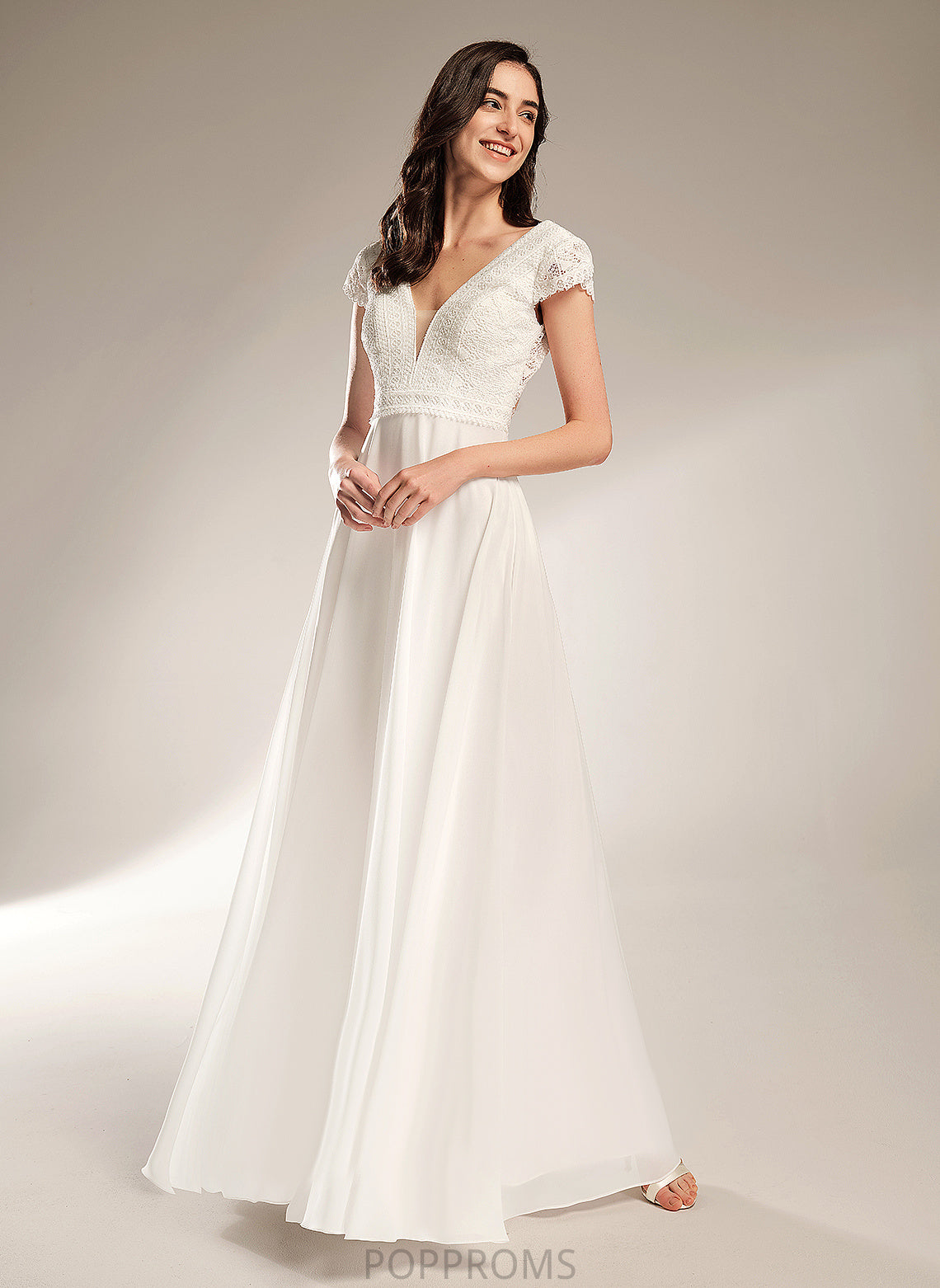 Dress Alisa Chiffon Lace Wedding Dresses A-Line V-neck Wedding Floor-Length