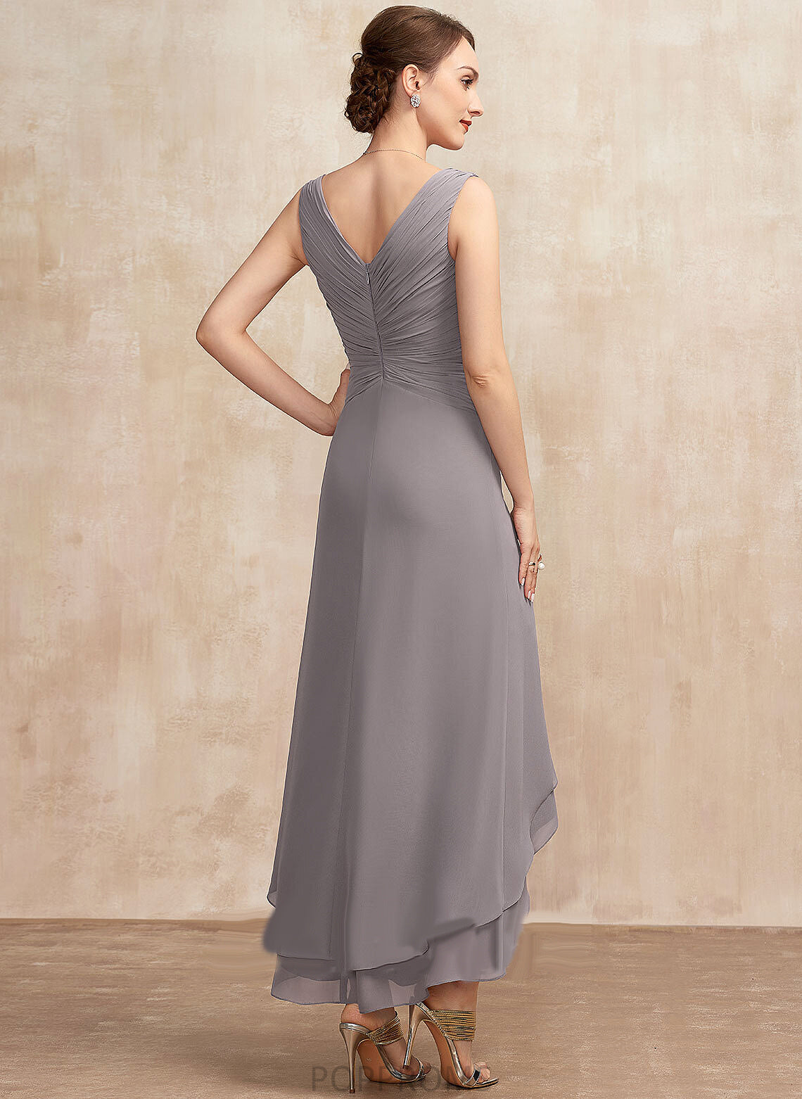 Chiffon Bride Mother of the Bride Dresses A-Line Ruffle Sandy the Dress V-neck of With Mother Asymmetrical