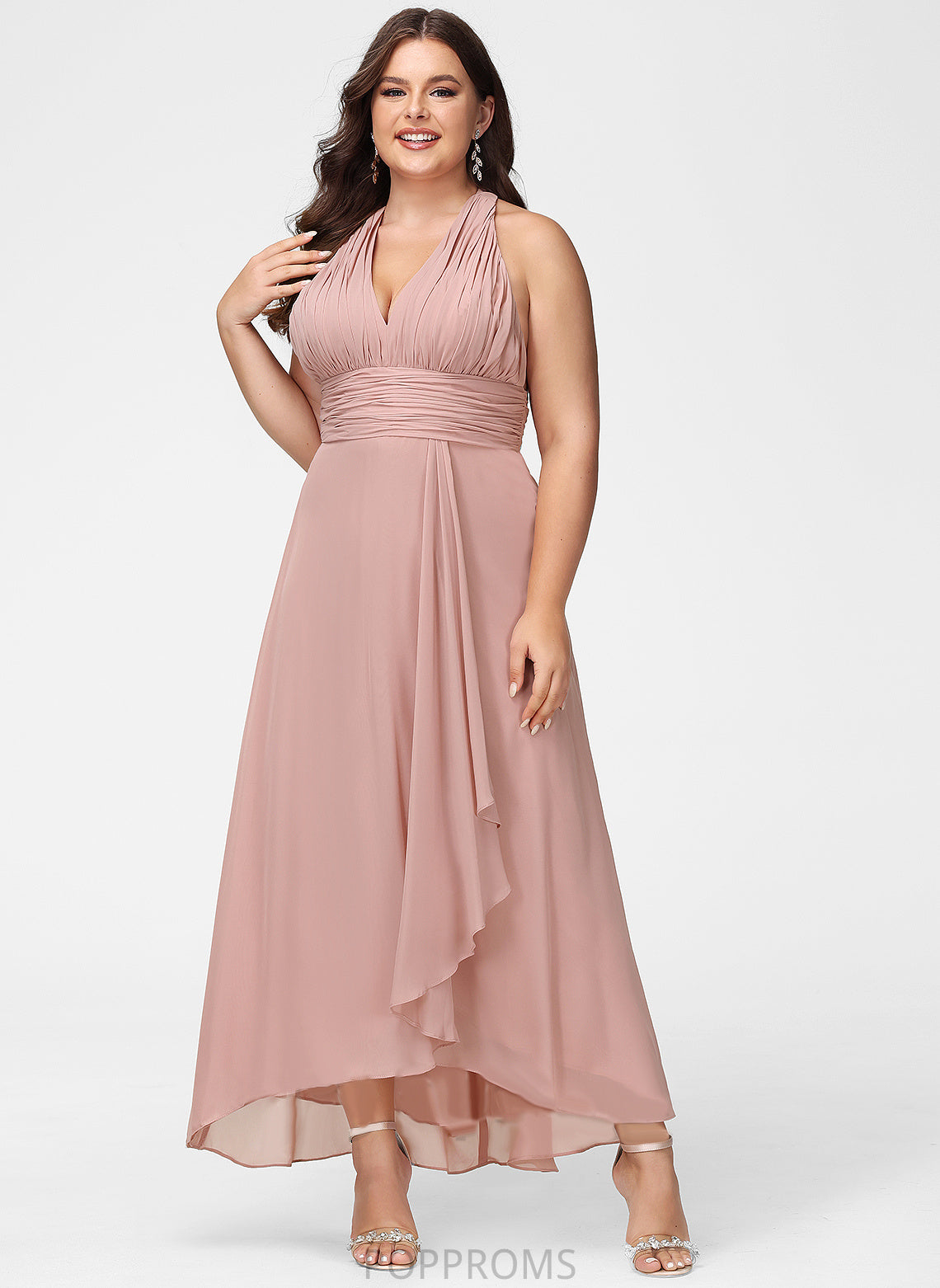 Length Asymmetrical A-Line Embellishment Silhouette SplitFront V-neck Neckline Fabric Rita Spaghetti Staps Sleeveless Bridesmaid Dresses