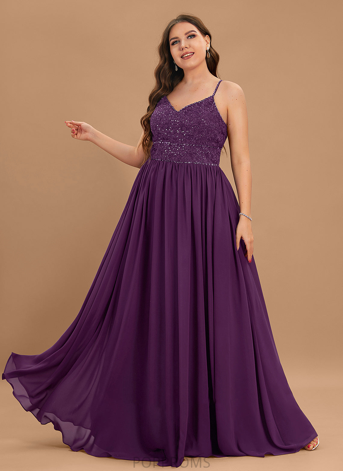 V-neck With Floor-Length Aylin Sequins Prom Dresses Lace Chiffon Beading A-Line