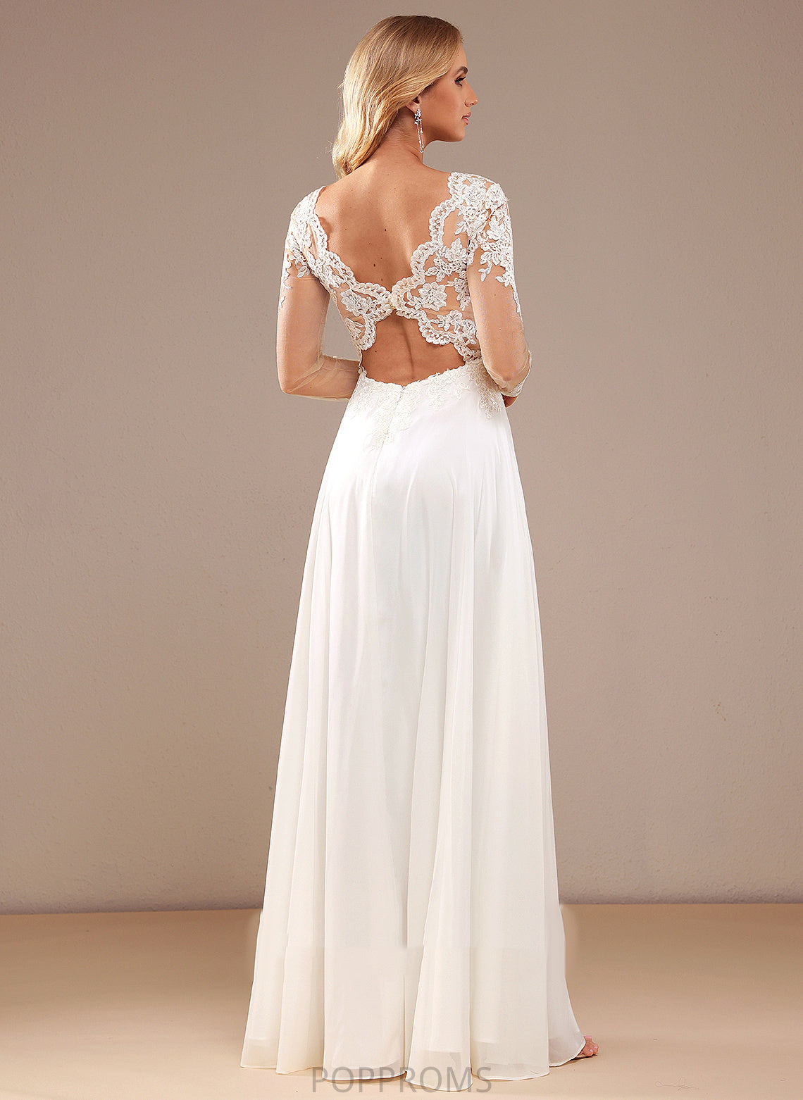 Floor-Length A-Line Sequins Lace Cheyanne V-neck Dress Wedding Dresses Lace Wedding With Chiffon