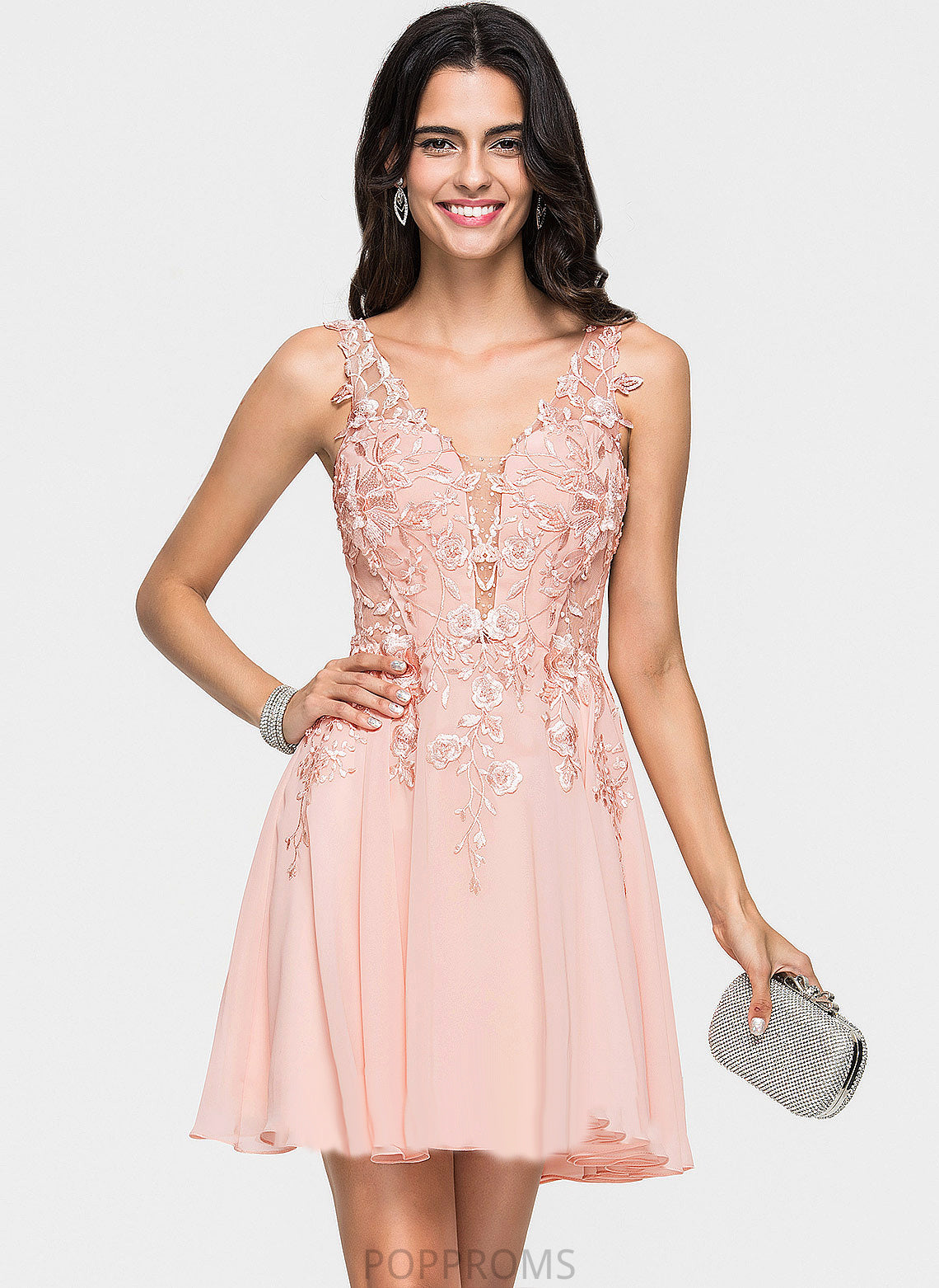 Dress Homecoming With Chiffon Homecoming Dresses A-Line V-neck Mattie Lace Short/Mini Beading