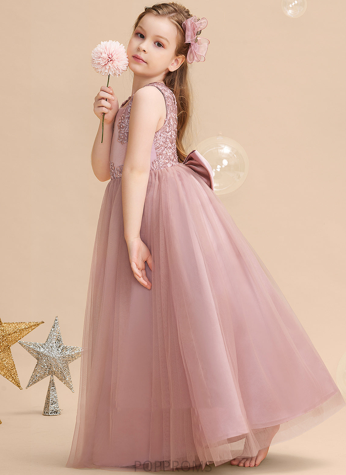 Scoop Neck Tia Sleeveless - Satin/Tulle/Lace Girl Flower Girl Dresses With Ball-Gown/Princess Dress Flower Floor-length Beading/Sequins