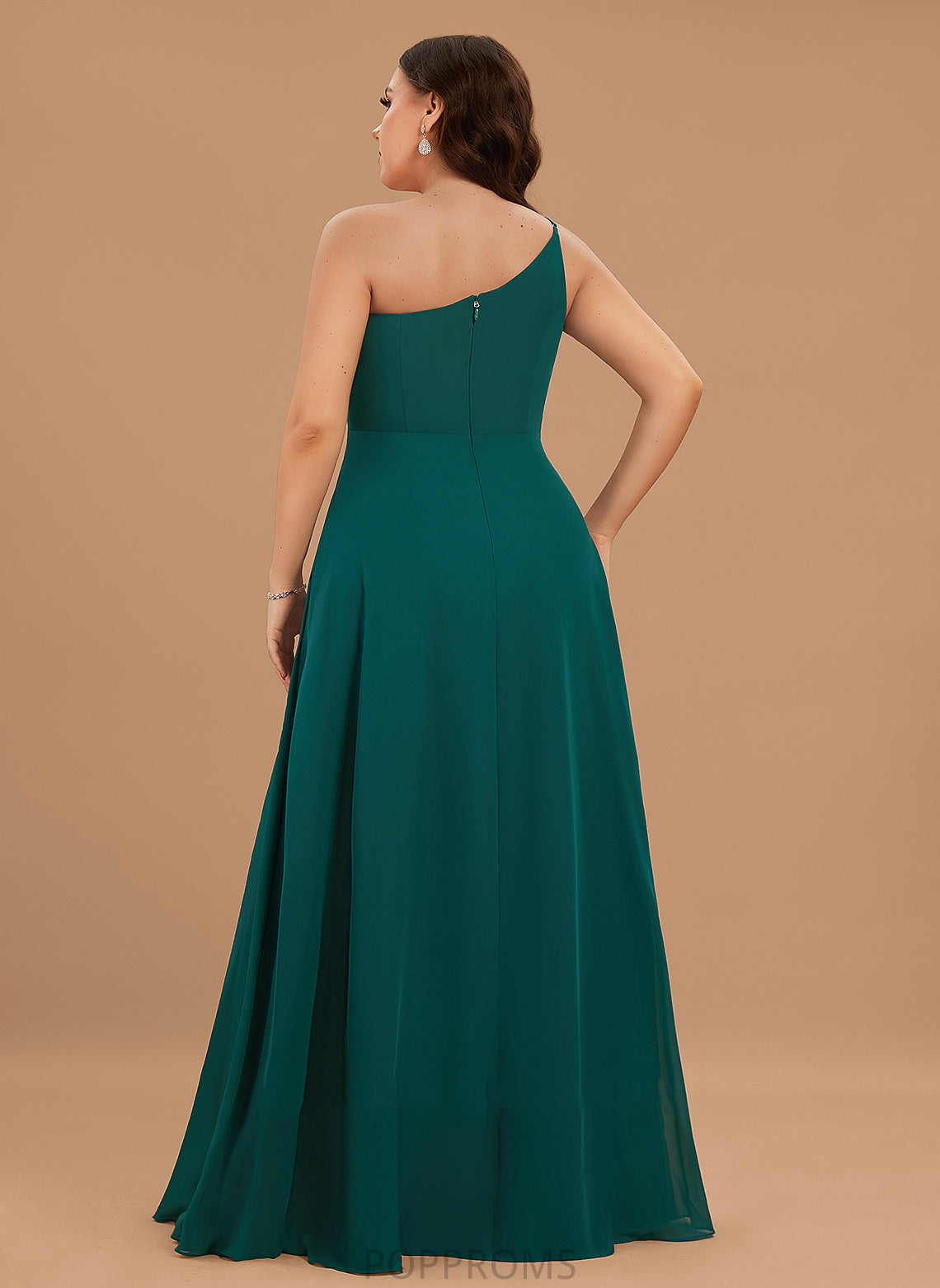 One-Shoulder Silhouette Pockets A-Line Length SplitFront Floor-Length Fabric Neckline Embellishment Ainsley Natural Waist Bridesmaid Dresses