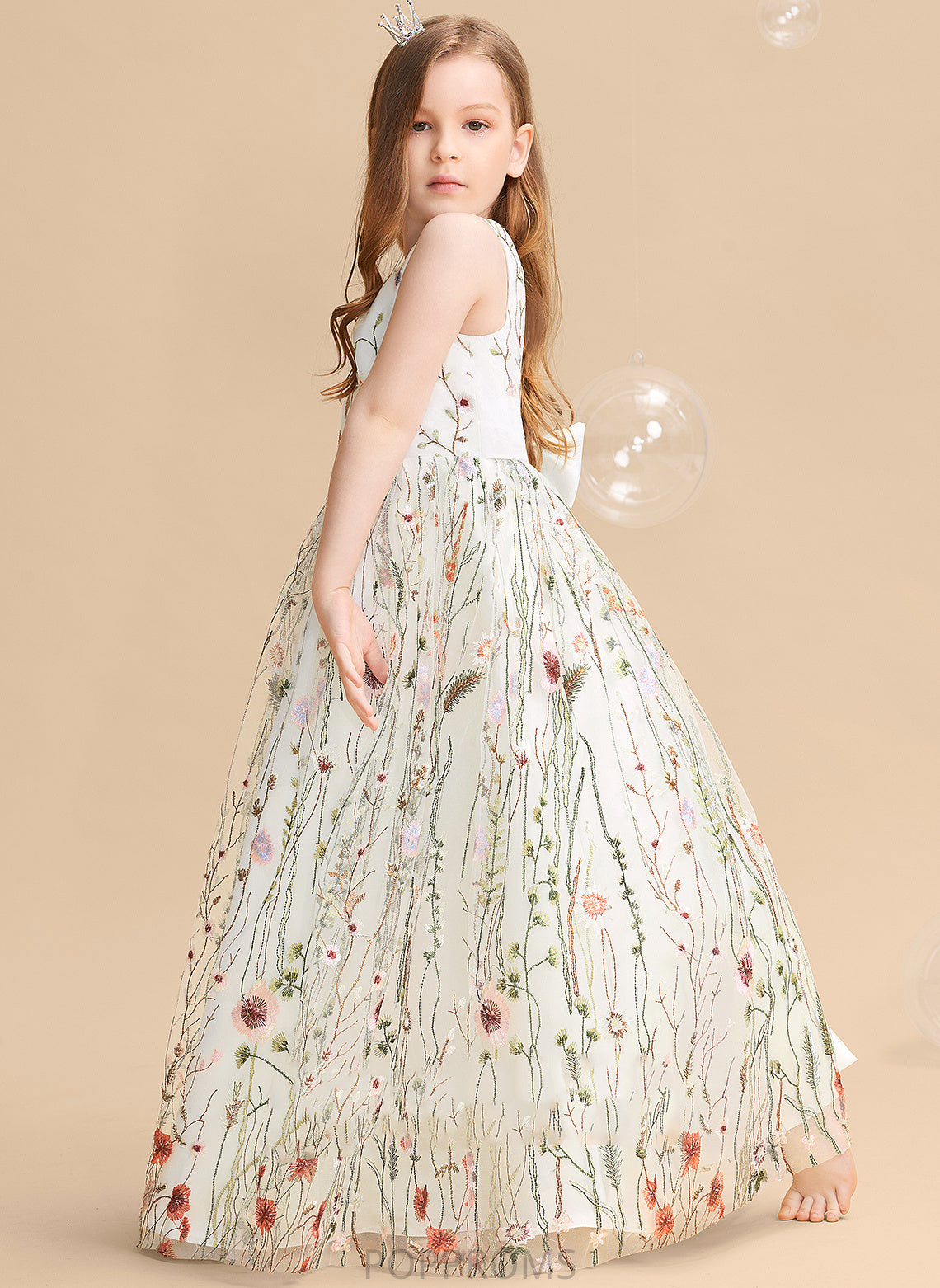 Floor-length With V-neck Flower(s)/Bow(s) - Dress Talia Sleeveless A-Line Flower Flower Girl Dresses Girl Jacquard