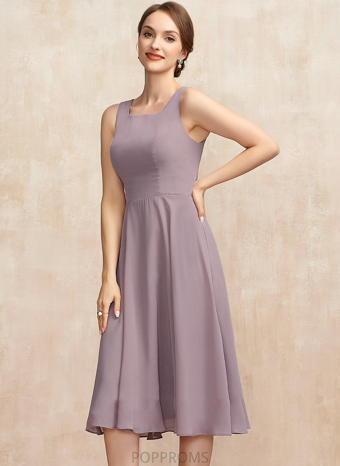 Chiffon Knee-Length Neckline Cocktail Cocktail Dresses Dress A-Line Square Raven