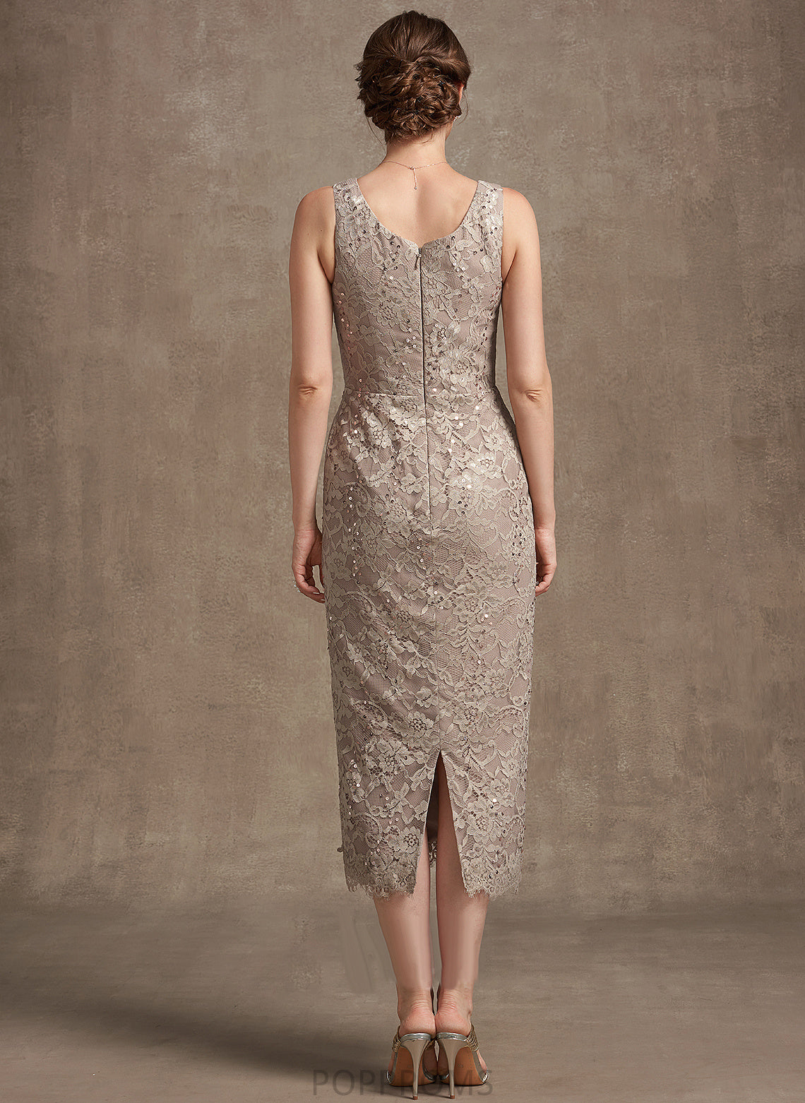 Mother Neck of Dress Sheath/Column the Scoop Mother of the Bride Dresses With Emerson Sequins Tea-Length Bride Lace