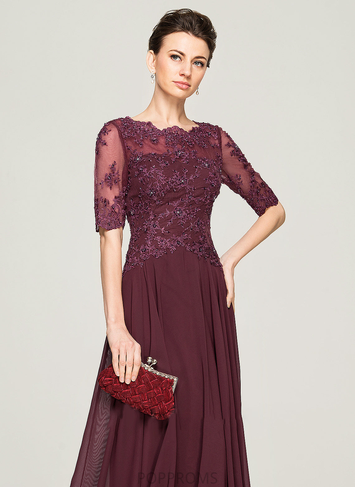 Sequins Dress Scoop Floor-Length Mother of the Bride Dresses the With Lace Beading Bride Chiffon of A-Line Mother Rowan Neck