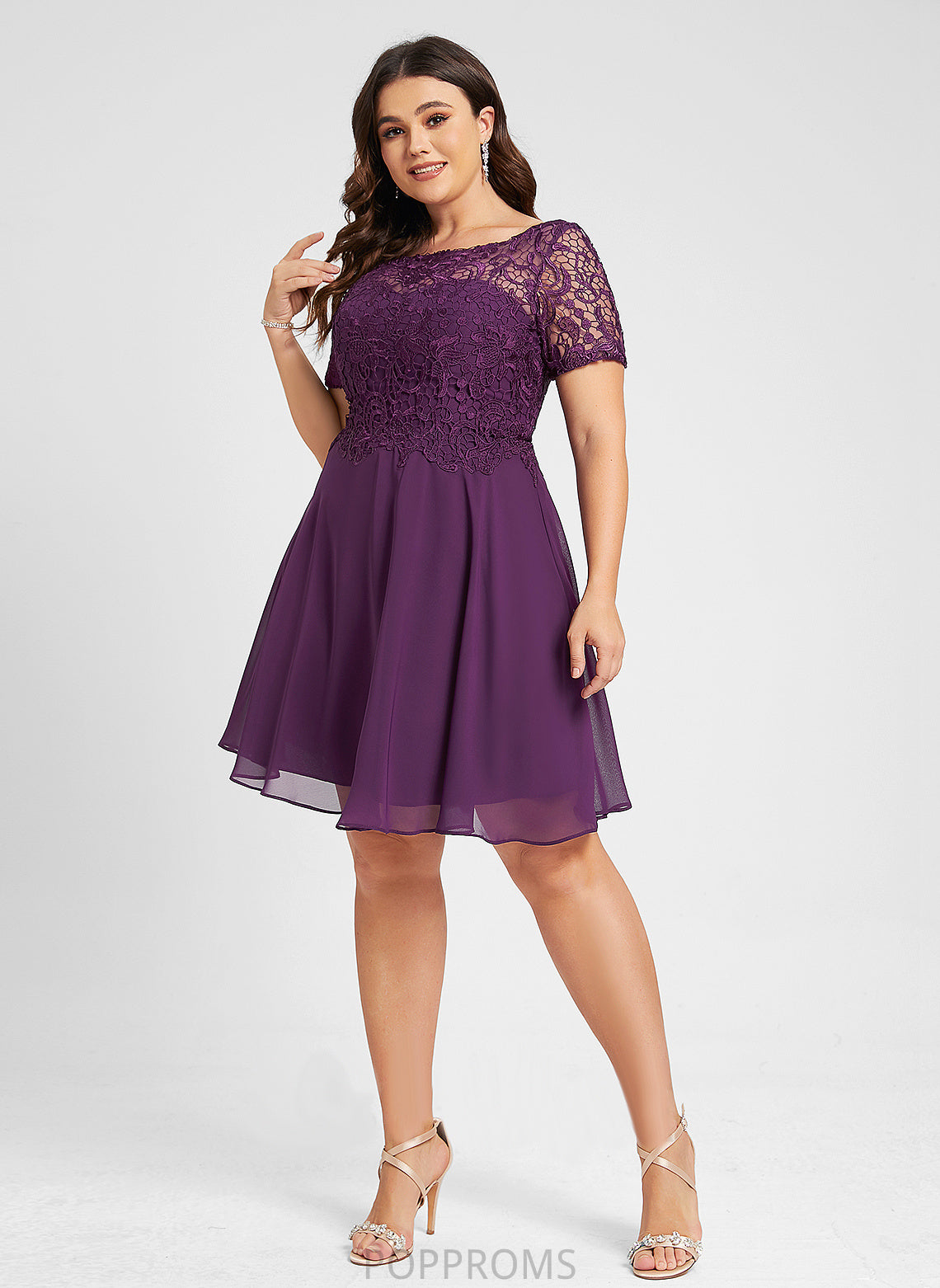 Cocktail Dulce Lace Scoop Neck Knee-Length Cocktail Dresses A-Line Chiffon Dress