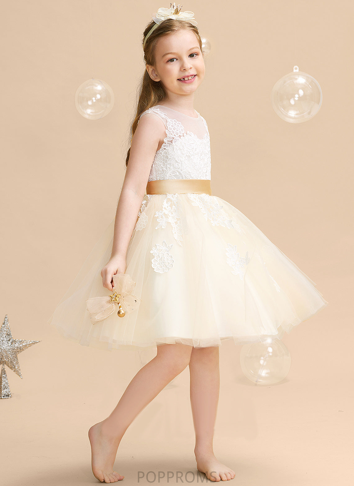 A-Line Knee-length - Scoop Neck Flower Back Appliques/V Girl Dress Laylah Satin/Tulle/Lace Flower Girl Dresses With Sleeveless