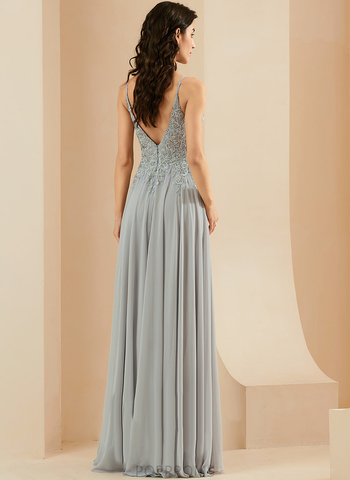 Chiffon Sequins Ashleigh With Lace A-Line V-neck Prom Dresses Floor-Length