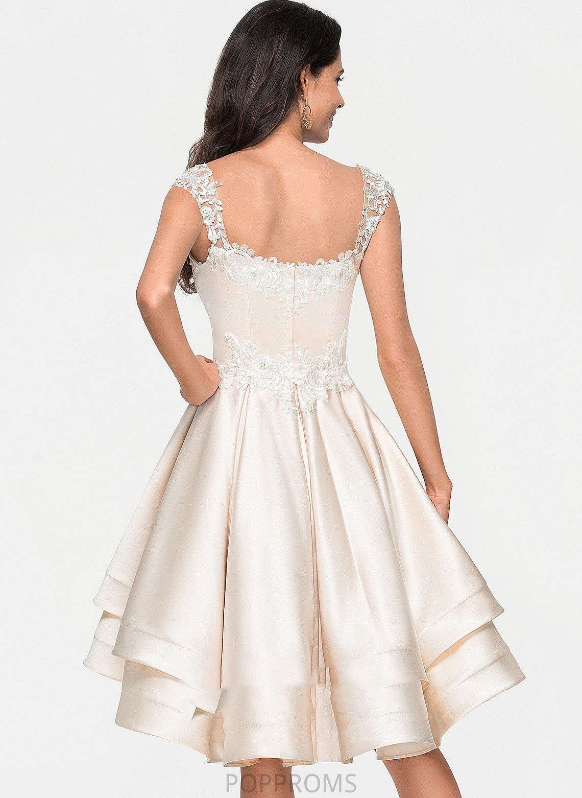 Sweetheart Homecoming Lace With Ruffles Asymmetrical Lucia Cascading Homecoming Dresses Beading Satin A-Line Dress