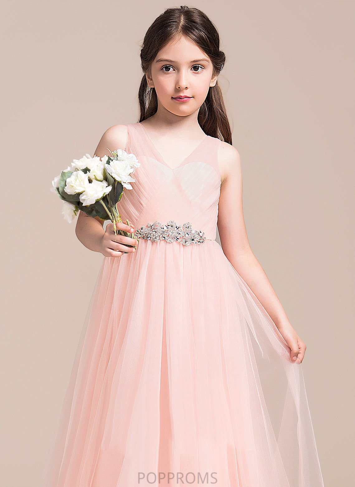 Sleeveless Flower Girl Dresses Kiera Dress Tulle A-Line Floor-length - Girl Flower With V-neck Ruffles/Beading/Sequins