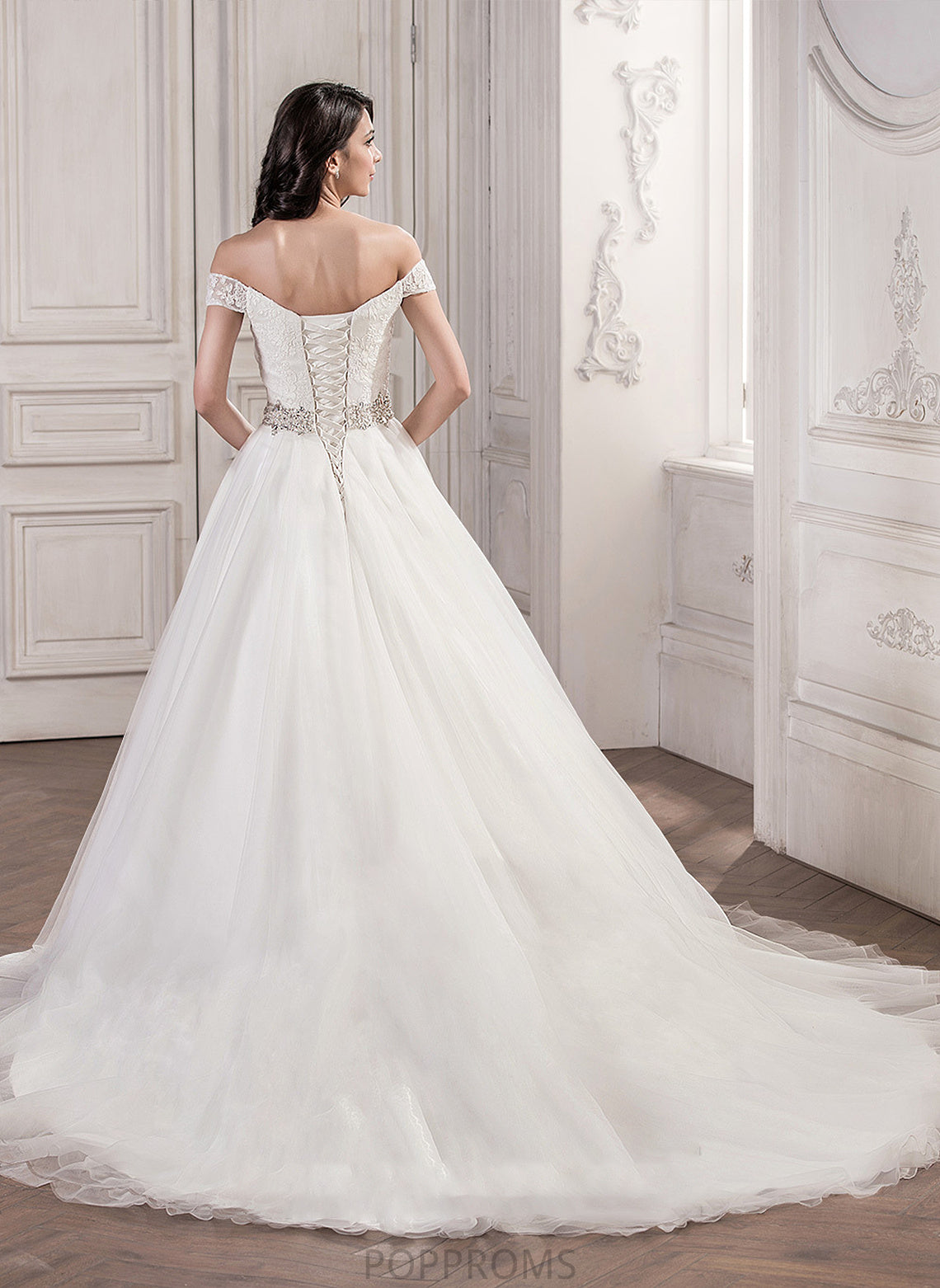 With Wedding Ball-Gown/Princess Sequins Dress Beading Brielle Wedding Dresses Cathedral Tulle Train