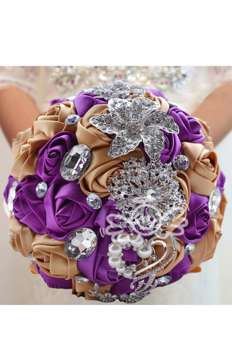 Beautiful Round Satin Bridal Bouquets With Rhinestones