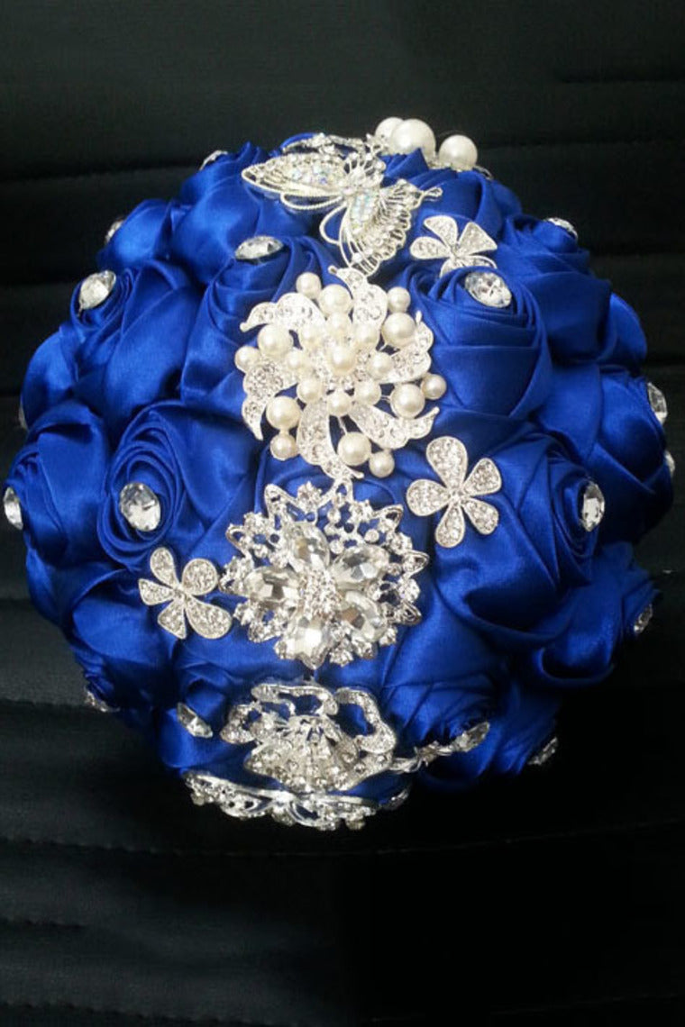 Wedding Bride Holding Flower Rhinestone Crystal Pearl Fabric Flower Bouquet (26*22cm)