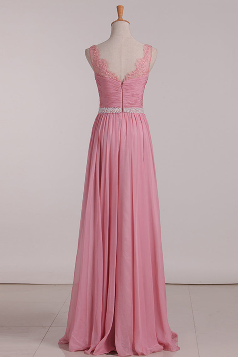 2024 Bridesmaid Dresses A Line V Neck Beaded Waistline Chiffon With Ruffles