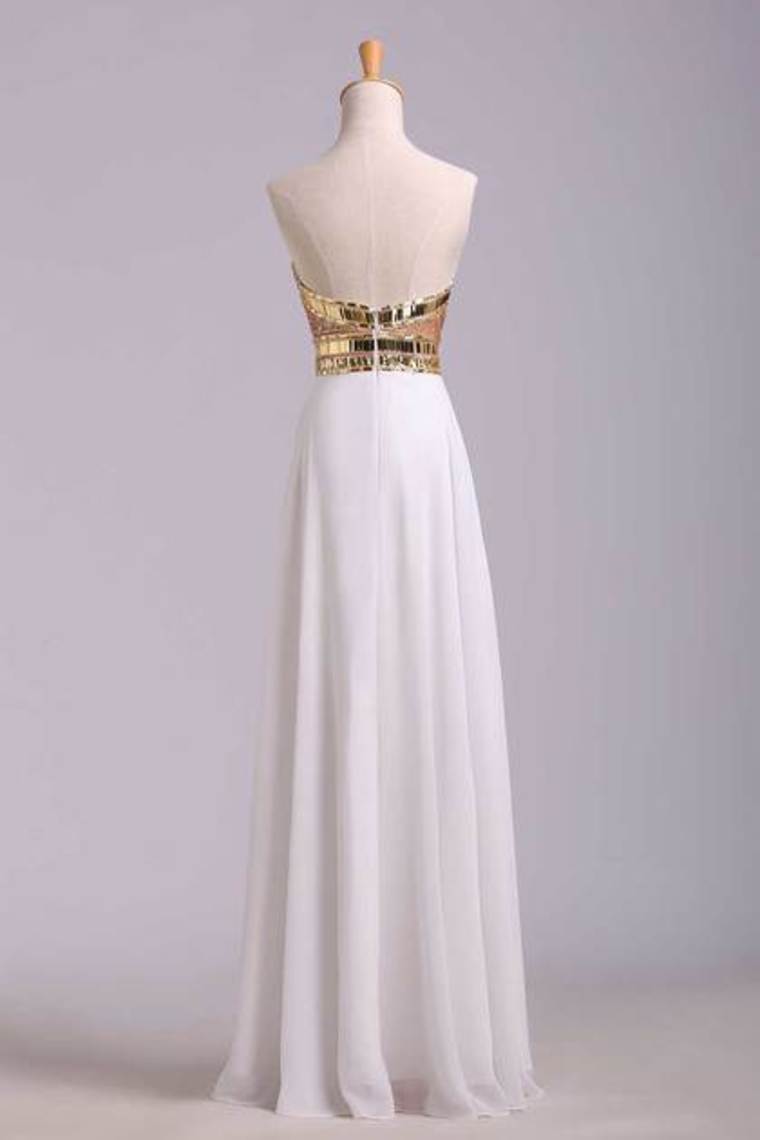 2024 New Arrival Prom Dresses A-Line Sweetheart Floor-Length Beaded Bodice Chiffon