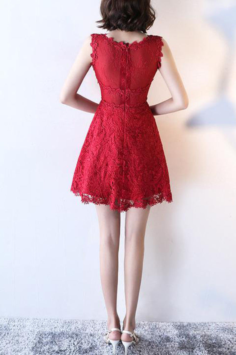 2024 Homecoming Dresses A Line Scoop Lace Short/Mini Zipper Up