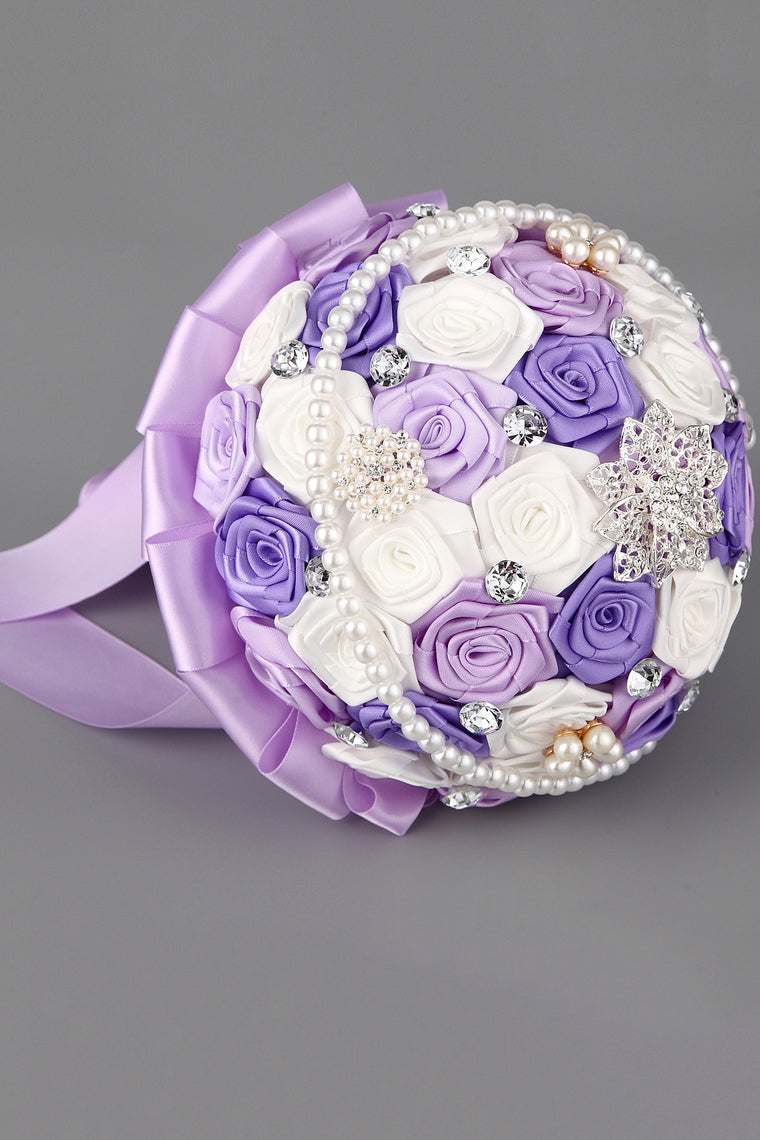 6 Colors Rhinestone/Pearl/Brooch Round Roses Bouquets Wedding Flowers (27*20cm)