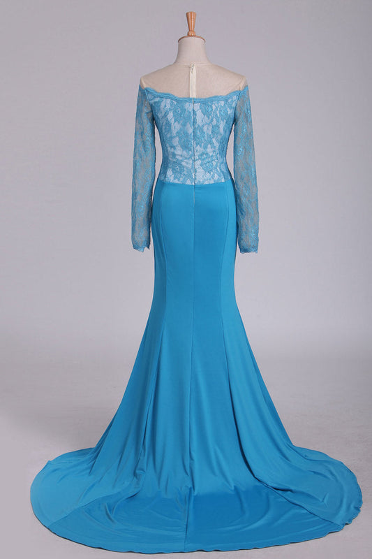 2024 Long Sleeves Mermaid Prom Dresses With Applique Sweep Train Spandex