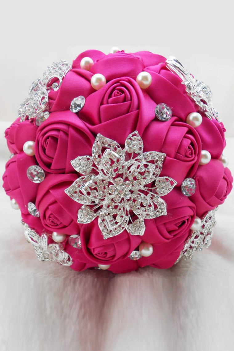 Wedding Bouquet Ribbon Roses With Rhinestone Brooch (32*22cm)