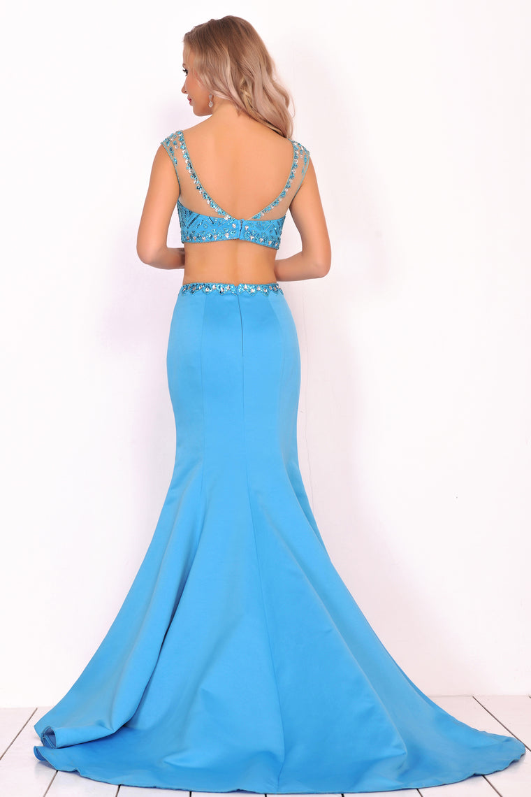 2024 Two-Piece Scoop Prom Dresses Mermaid Satin With Beading