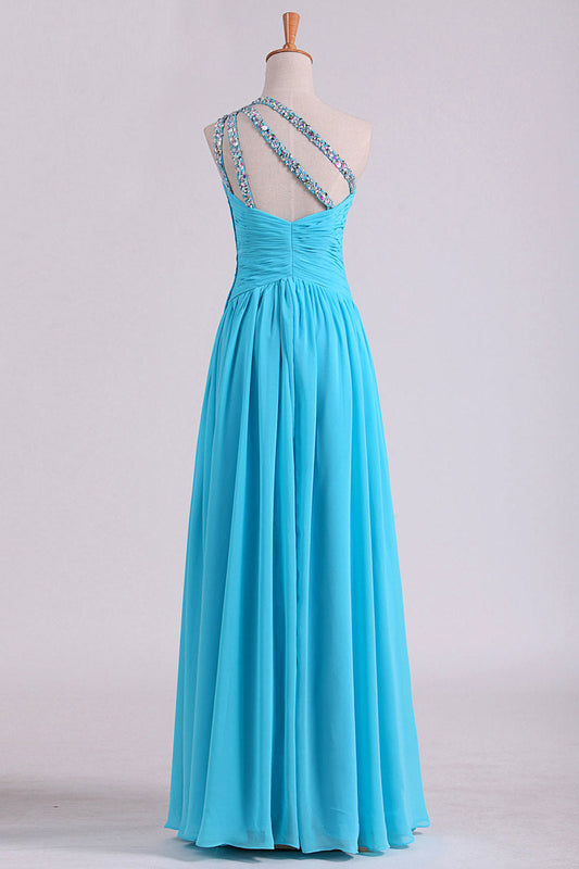 2024 One Shoulder Prom Dresses A Line Chiffon With Beads And Ruffles