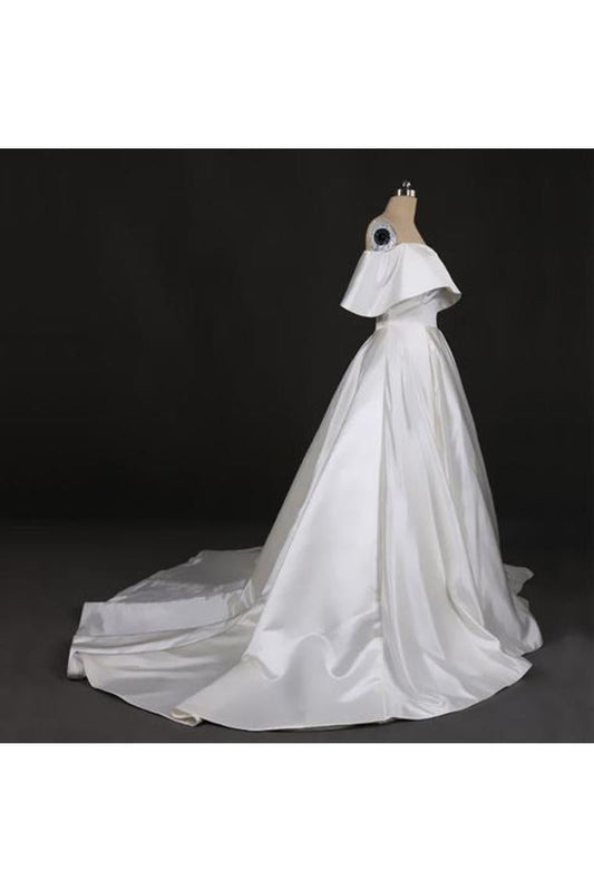 Gorgeous Strapless Ball Gown Long Wedding Dresses, Off The Shoulder Bridal Dresses