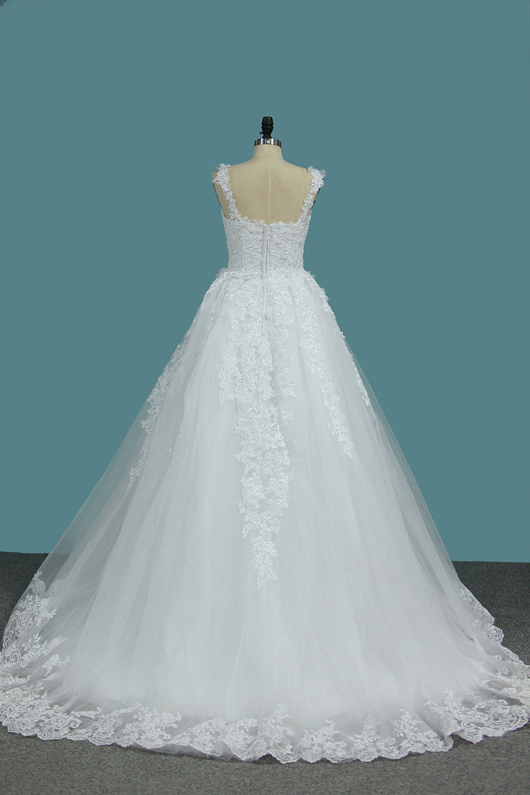 2024 Off The Shoulder A Line Tulle Wedding Dresses With Applique Court Train