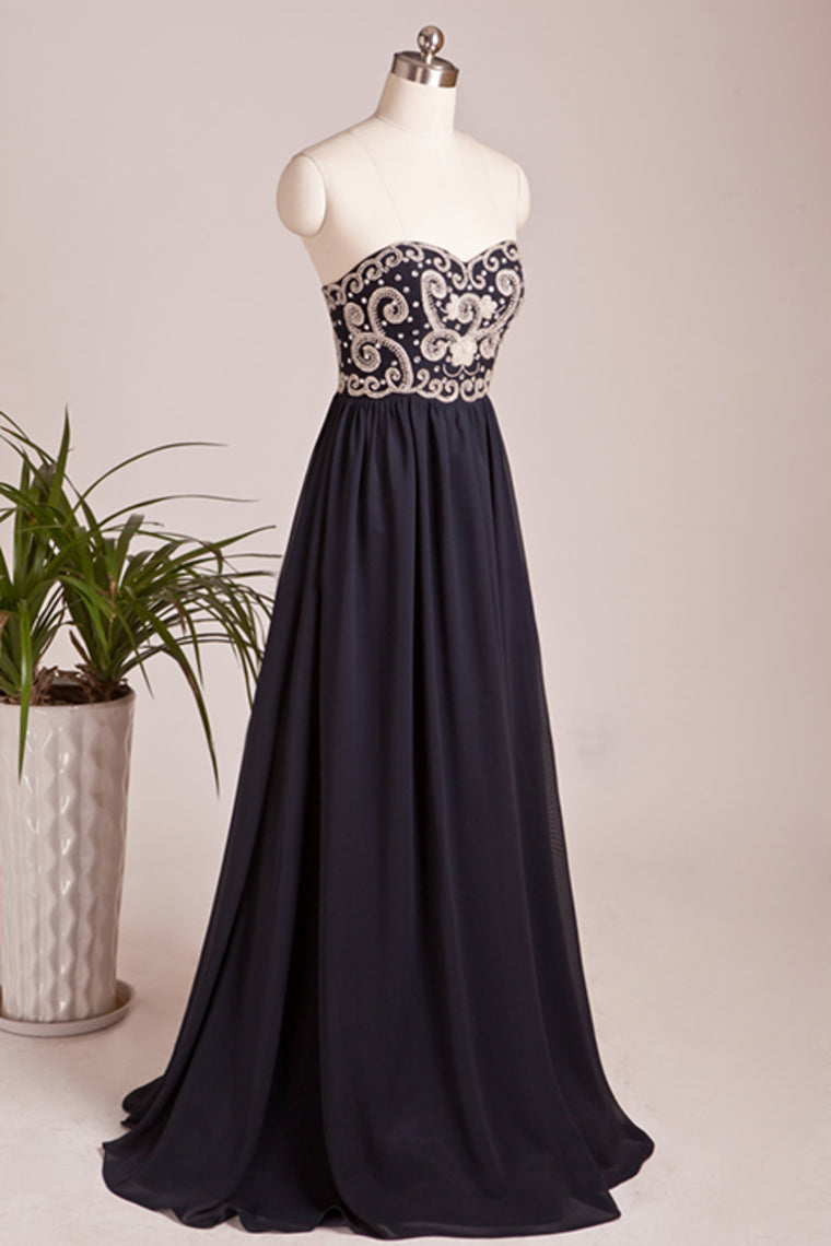 2024 Beaded Bodice Prom Dresses A Line Chiffon Floor Length