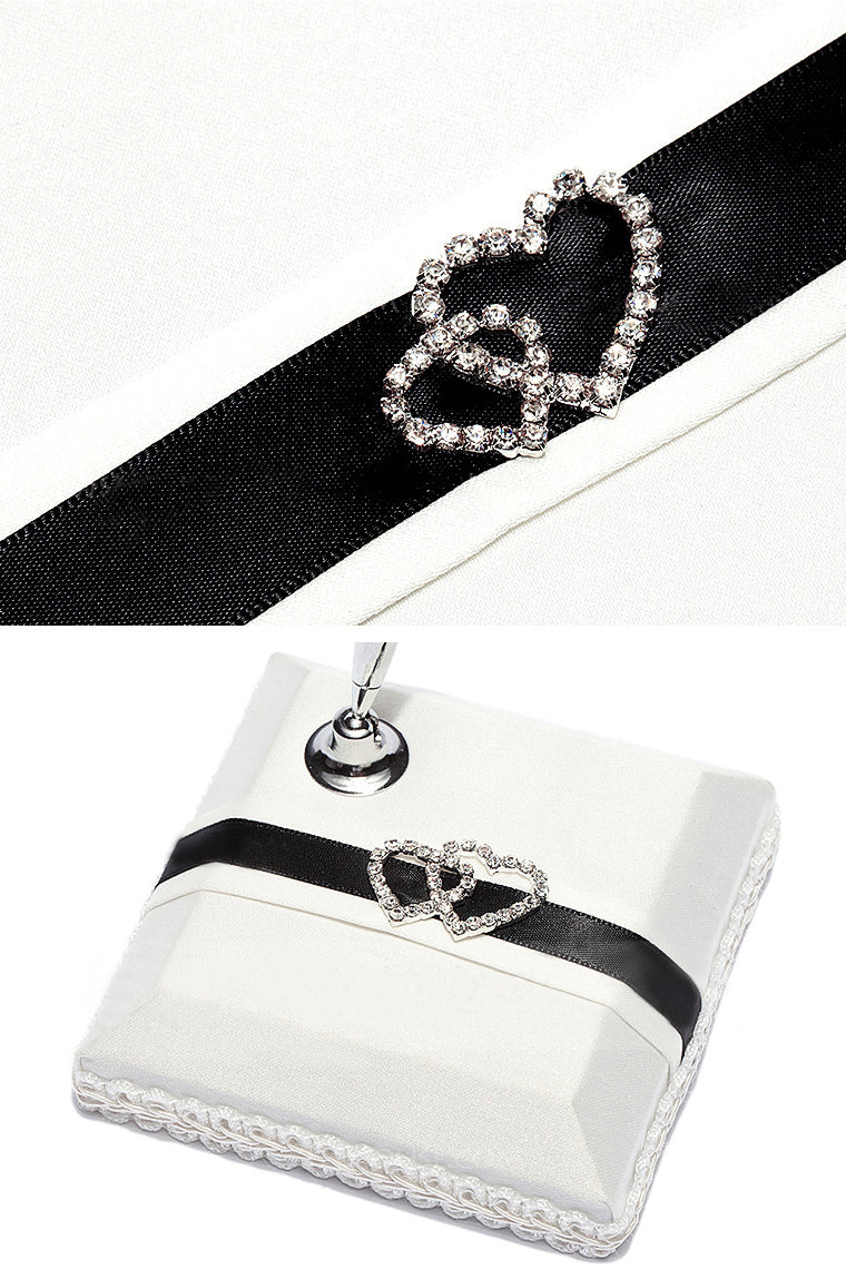 Double Hearts Rhinestones/Sash Guestbook & Pen Set