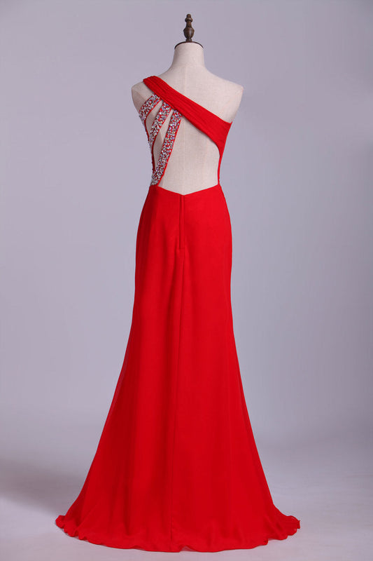 2024 Petite Size Evening Dresses Floor Length One Shoulder Chiffon With Slit