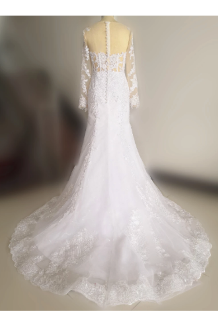 2024 Mermaid/Trumpet Wedding Dresses V Neck Long Sleeves Tulle With Applique And Beads