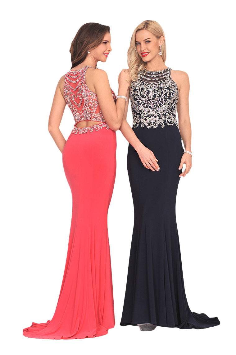 2024 Spandex Scoop With Beading Prom Dresses Mermaid Sweep Train