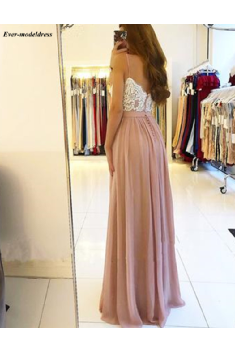 High Split Spaghetti A-Line Appliques Chiffon Prom Party Dress