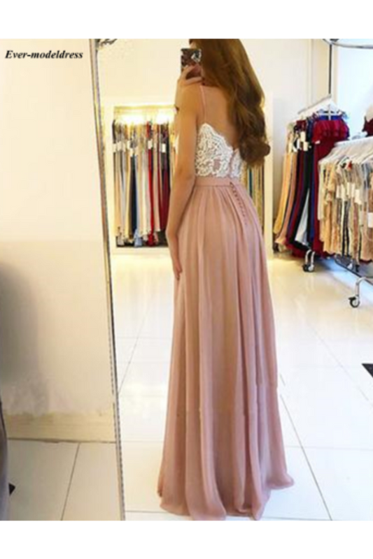 High Split Spaghetti A-Line Appliques Chiffon Prom Party Dress