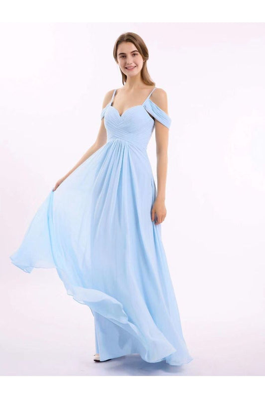 Prom Dresses Off The Shoulder A Line Chiffon Floor Length With Ruffles