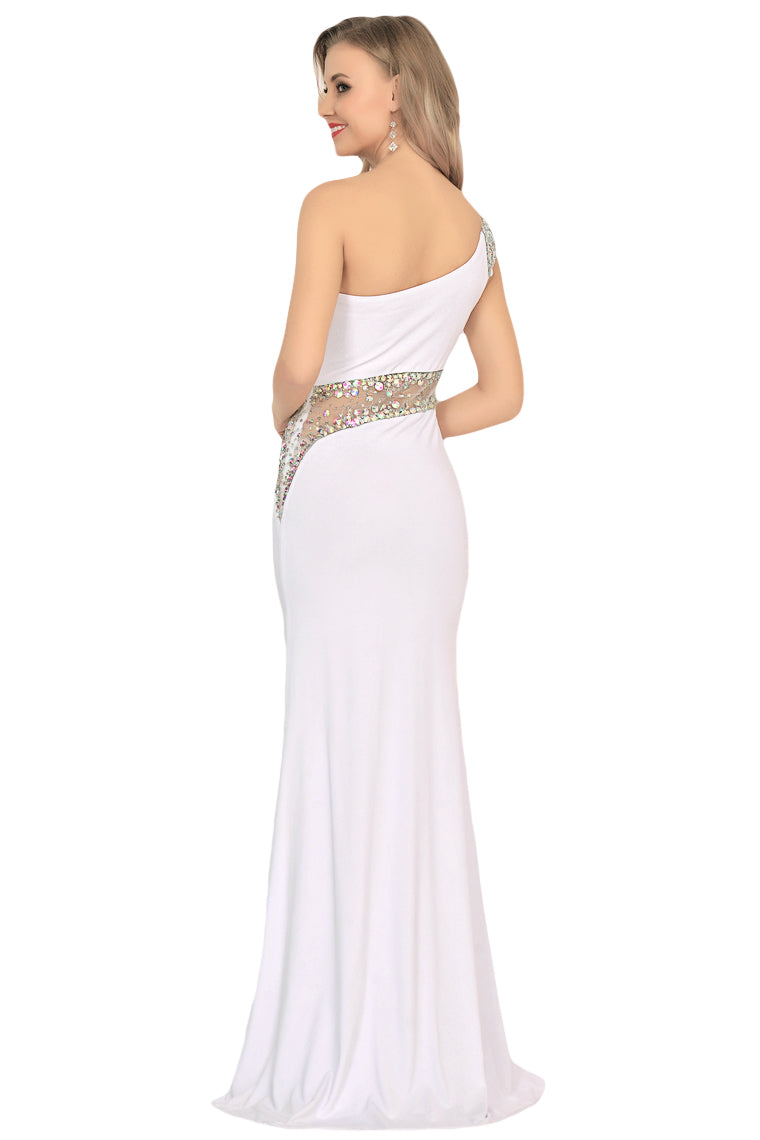 2024 Spandex One Shoulder Mermaid Sweep Train Prom Dresses With Slit