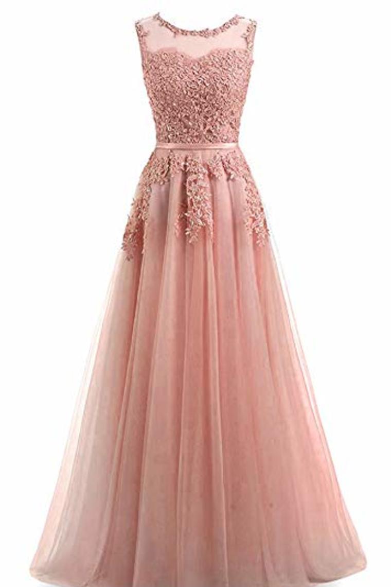 Beautiful A-Line Long Lace Tulle Zipper Evening Dress Ball Gown Bridesmaid Dress