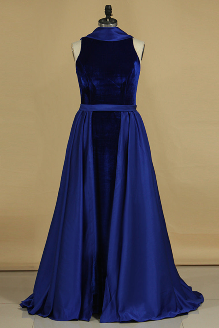 2024 Velvet High Neck Open Back Evening Dresses Mermaid Court Train